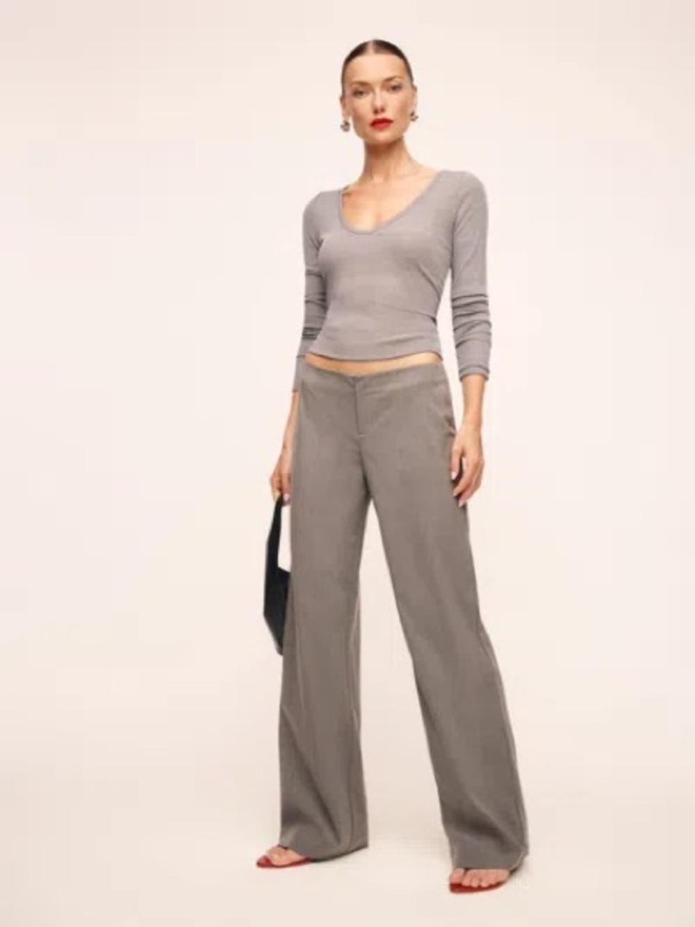 REFORMATION Vida Pant Grey Stripe Pinstripe Wide Leg Trouser Size 2